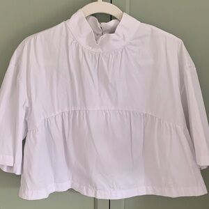 Everlane Cropped White Peasant Style Short Blouse